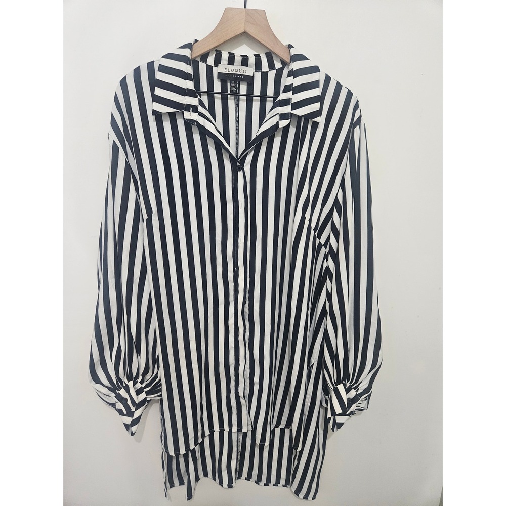 Eloquii Elements Navy White Striped Button Down Shirt Blouse Plus Size 18